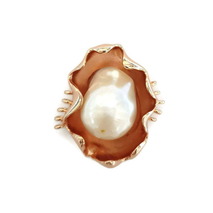 Zentrale Bronzekomponente mit barocken Flussperlen 33 x 26 mm, 3 Stk. Roségold