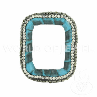 Componente Con Marcasita Strass Y Rectángulo De Cuero Perforado 33x40mm 1pc Azul Claro