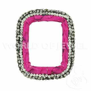 Komponente mit Markasit-Strass und perforiertem rechteckigem Leder 33x40mm 1pc Fuchsia