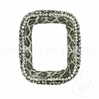 Composant Avec Marcassite Strass Et Rectangle Perforé Cuir 33x40mm 1pc Gris