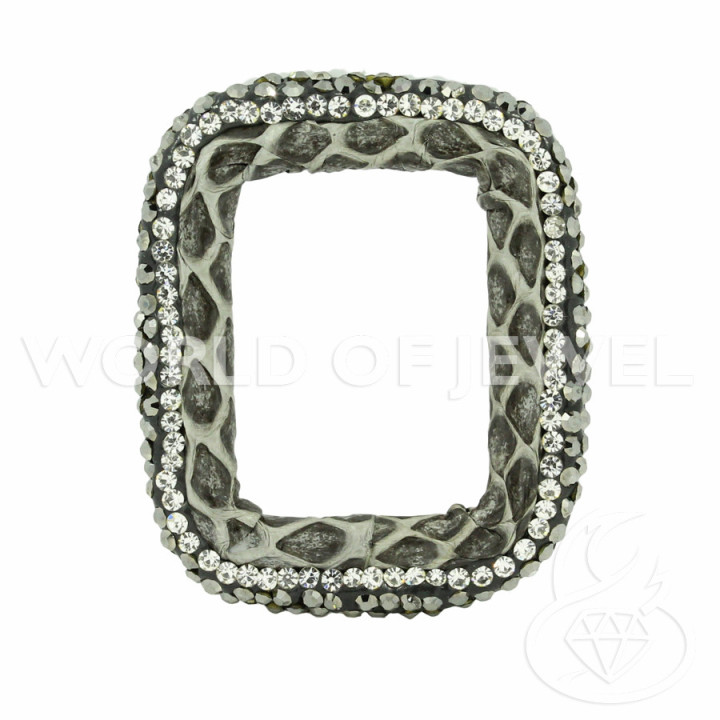 Komponente mit Markasit-Strass und perforiertem rechteckigem Leder 33x40mm 1pc Grau