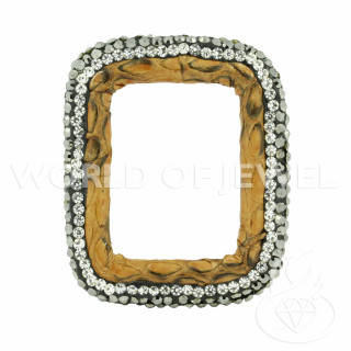 Componente Con Strass Marcasite E Pelle Rettangolo Forato 33x40mm 1pz Sabbia
