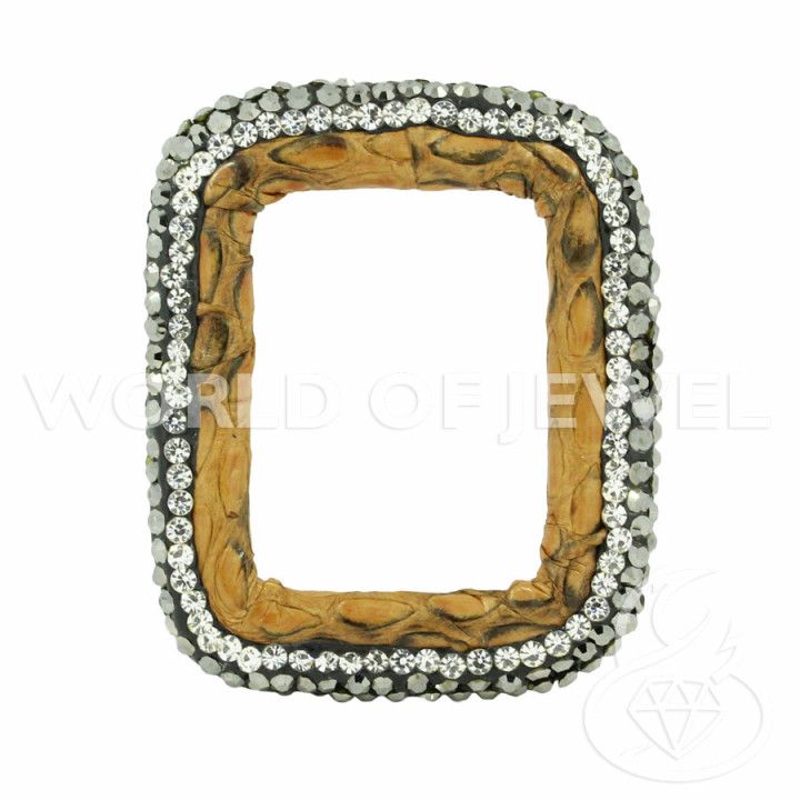 Componente Con Strass De Marcasita Y Cuero Rectangular Perforado 33x40mm 1pc Arena