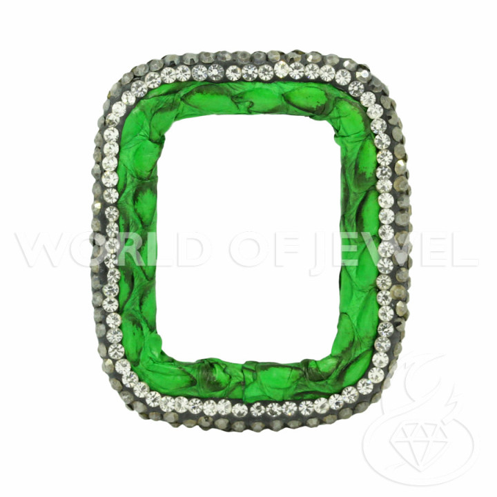 Componente Con Strass De Marcasita Y Cuero Rectangular Perforado 33x40mm 1pc Verde