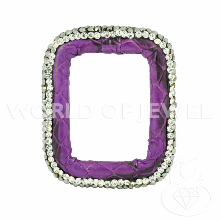 Componente Con Strass Marcasite E Pelle Rettangolo Forato 33x40mm 1pz Viola