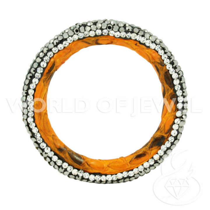 Componente Con Marcasita Strass Y Cuero Perforado Redondo 45mm 1ud Naranja