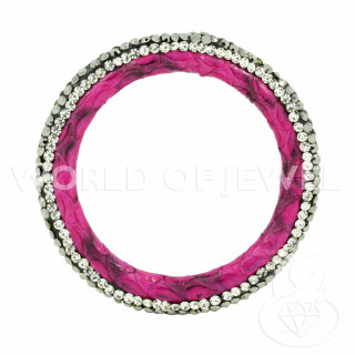 Composant Avec Marcassite Strass Et Rond Cuir Perforé 45mm 1pc Fuchsia