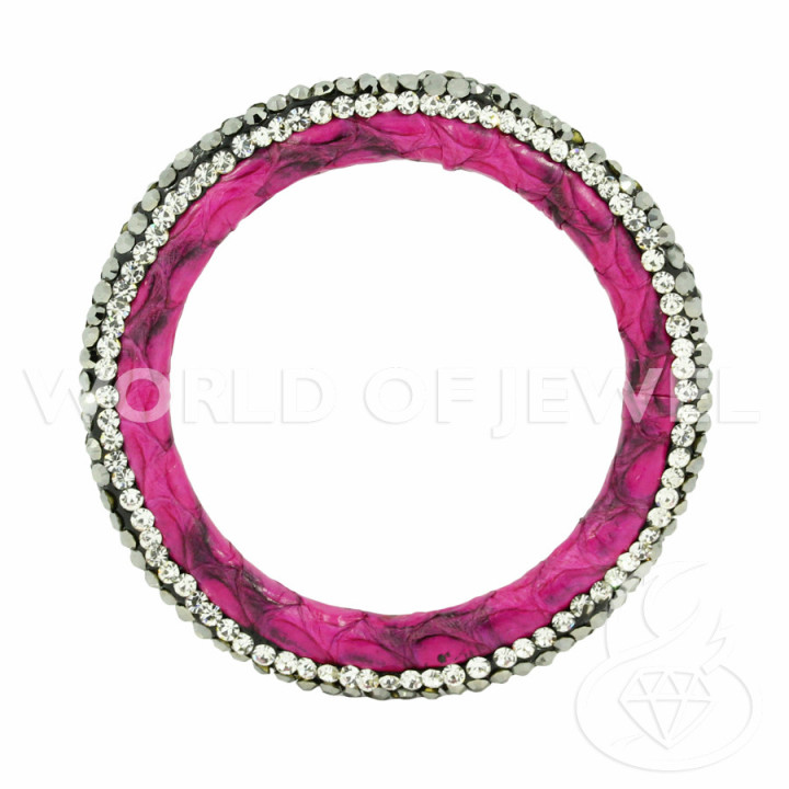 Componente Con Strass De Marcasita Y Cuero Redondo Perforado 45mm 1pc Fucsia