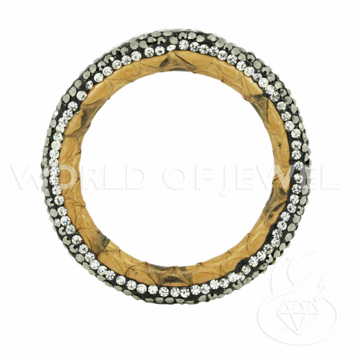 Composant Avec Marcassite Strass Et Rond Cuir Perforé 45mm 1pc Sable