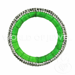 Componente Con Strass De Marcasita Y Cuero Perforado Redondo 45mm 1pc Verde