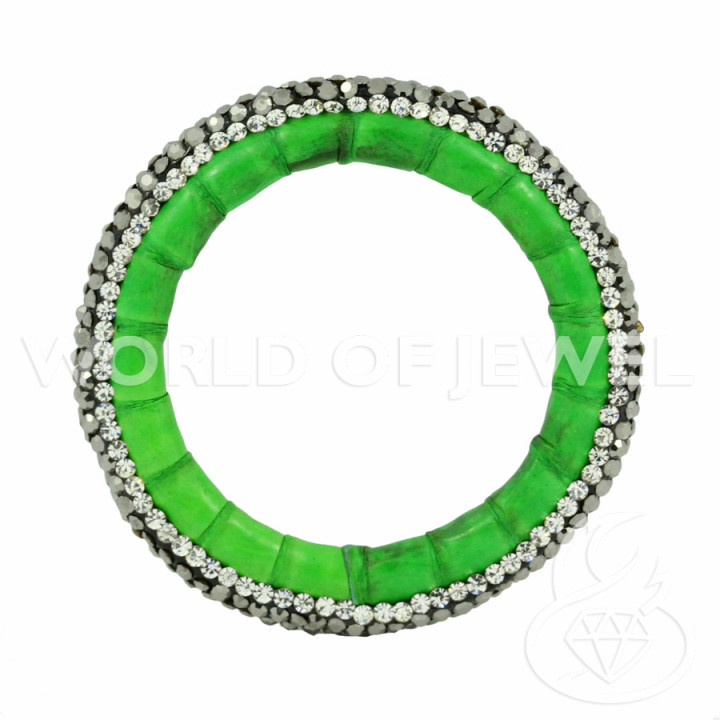 Componente Con Strass Marcasite E Pelle Tondo Forato 45mm 1pz Verde