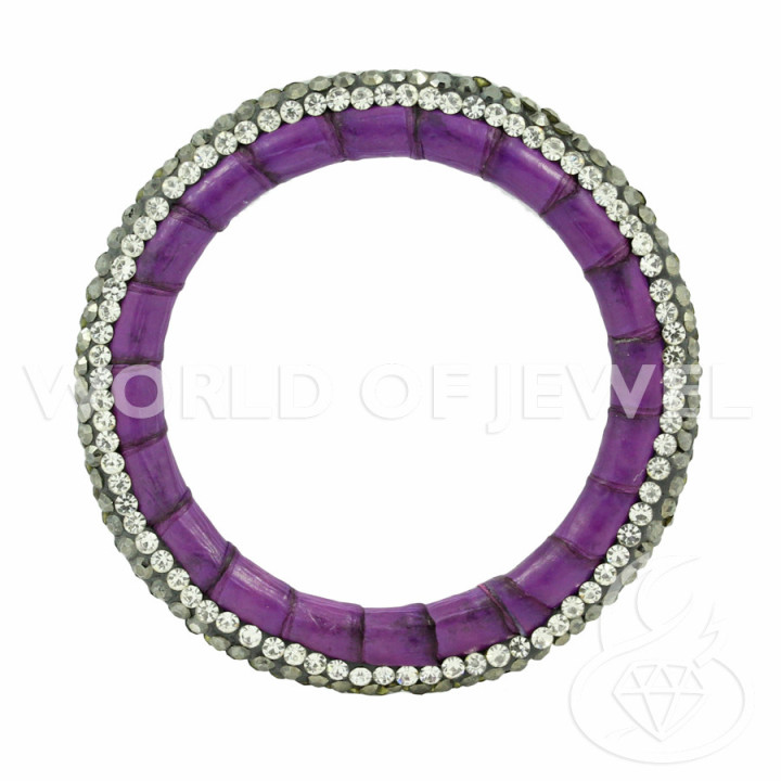 Composant Avec Marcassite Strass Et Rond Cuir Perforé 45mm 1pc Violet