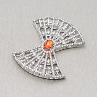 Componente Connettore Centrale Di Argento 925 Con Zirconi 36x41mm 1pz