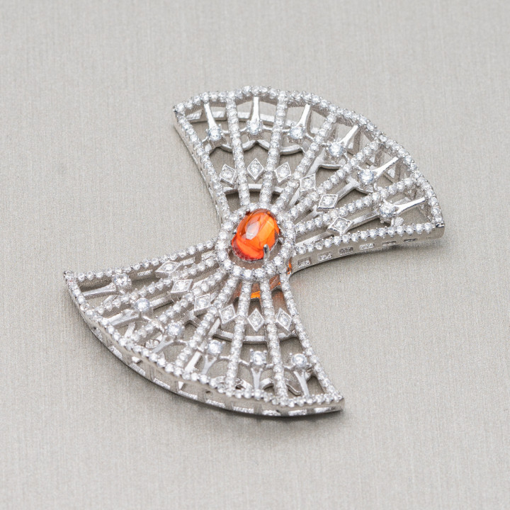 Componente Connettore Centrale Di Argento 925 Con Zirconi 36x41mm 1pz