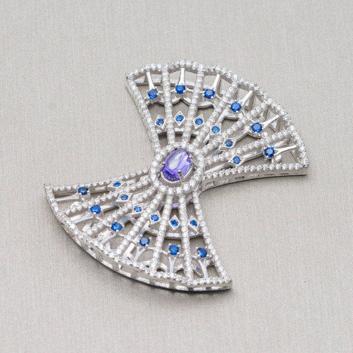 Central Connector Component Of 925 Silver With Zircons 36x41mm 1pc MOD3