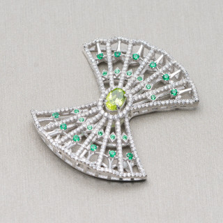 Componente Connettore Centrale Di Argento 925 Con Zirconi 36x41mm 1pz MOD4