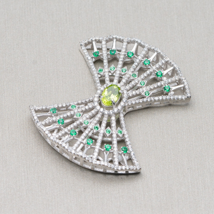 Componente Connettore Centrale Di Argento 925 Con Zirconi 36x41mm 1pz MOD4