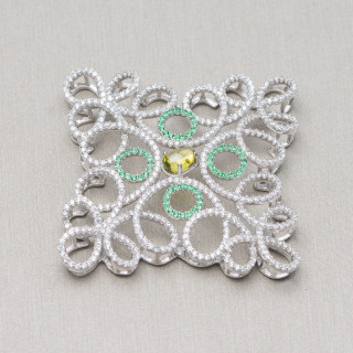 Composant de connecteur central en argent 925 avec zircons 40x40mm 1pc