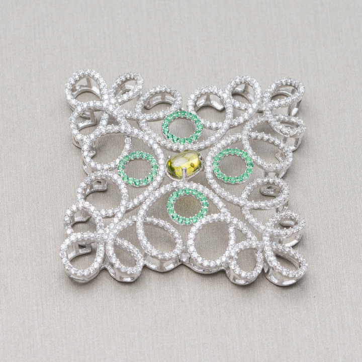 Central Connector Component Of 925 Silver With Zircons 40x40mm 1pc