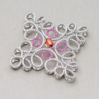 Componente Connettore Centrale Di Argento 925 Con Zirconi 40x40mm 1pz MOD2