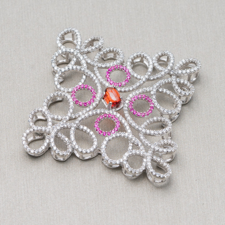 Componente Connettore Centrale Di Argento 925 Con Zirconi 40x40mm 1pz MOD2