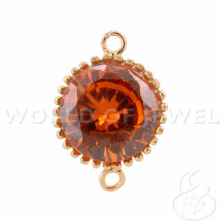 Εξάρτημα σύνδεσης 925 Silver Cabochon Cubic Zirconia Στρογγυλό 14mm 2τμχ Ροζ Χρυσό Πορτοκαλί