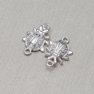 Conector De Componentes De Plata 925 Con Circonitas Con 2 Anillos Ladybug 8x12mm 10pcs Rodio