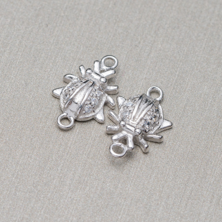 Conector De Componentes De Plata 925 Con Circonitas Con 2 Anillos Ladybug 8x12mm 10pcs Rodio