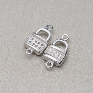 Composant connecteur en argent 925 avec zircons avec 2 anneaux cadenas 6x13mm 10pcs