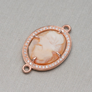 Connecteur Composant Argent 925 Avec Zircons Et Camée Italien 16x21mm 2pcs MOD2 Or Rose
