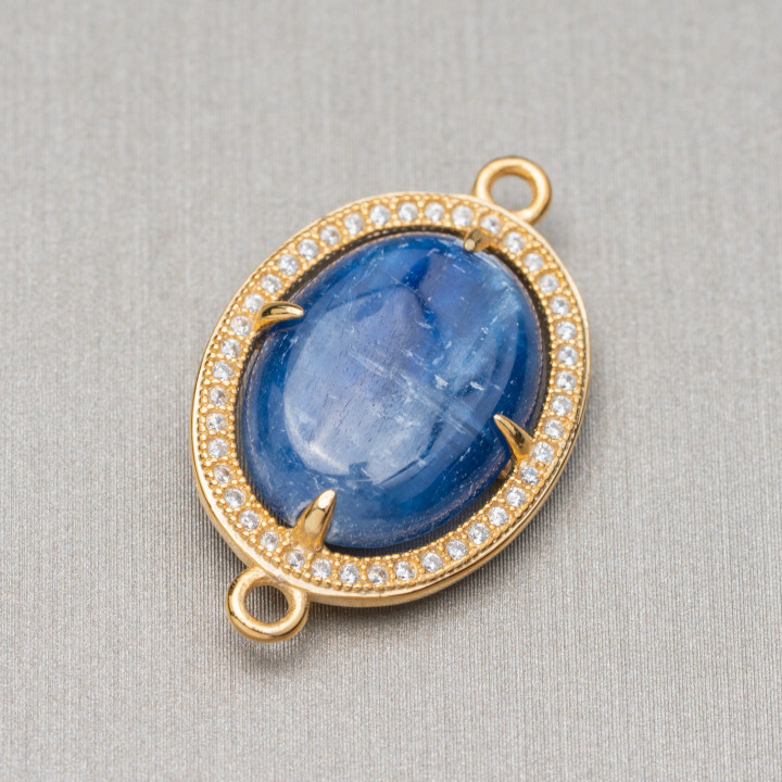 Connecteur de composants en argent 925 avec zircons et cyanite ovale 16x21mm doré 2pcs