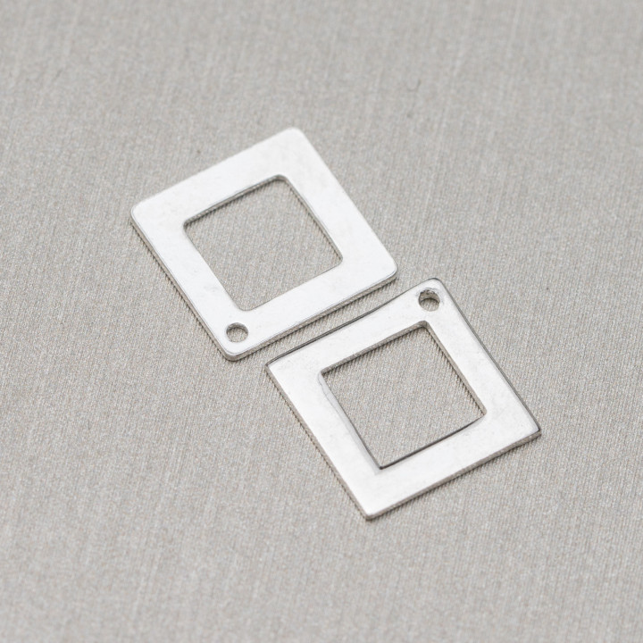 Componente Connettore Di Argento 925 Piastra Rombo Forato 14mm 20pz Rodiato