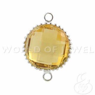 Componente Di Argento 925 Cabochon Idrotermale Tondo 16mm 2pz Rodiato Giallo