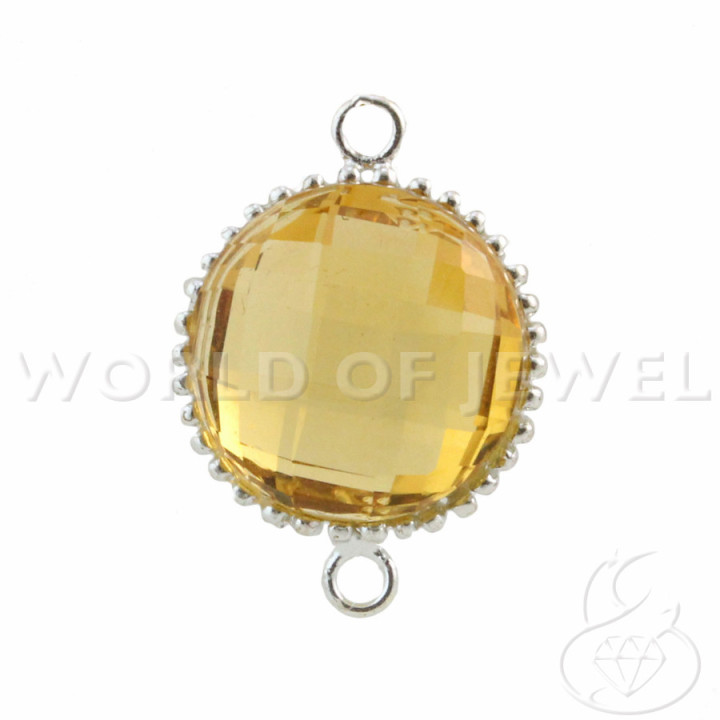 Componente Di Argento 925 Cabochon Idrotermale Tondo 16mm 2pz Rodiato Giallo