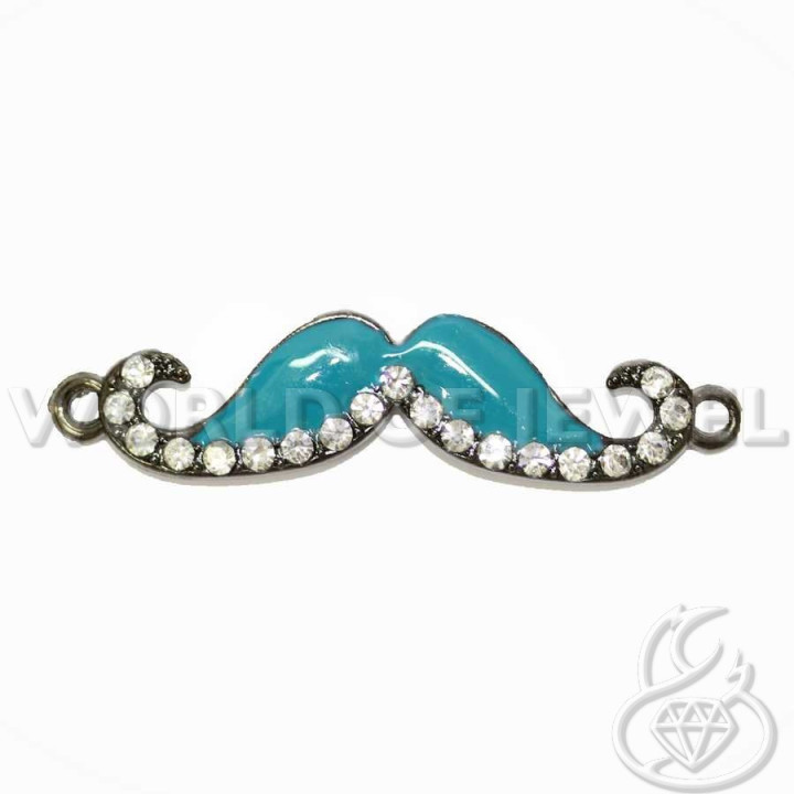 Mustache Mustache Brass Component 55x12mm 18pcs Dark Rhodium-Plated Petrol Blue