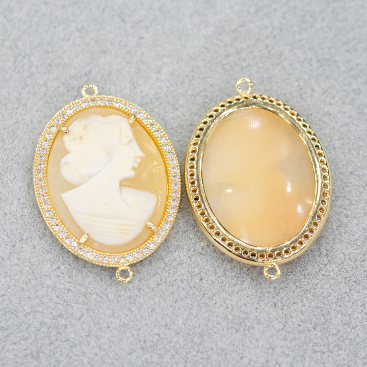 Ορειχάλκινο εξάρτημα με Cameo και στρας 13x18mm 10τμχ Ρόδιο