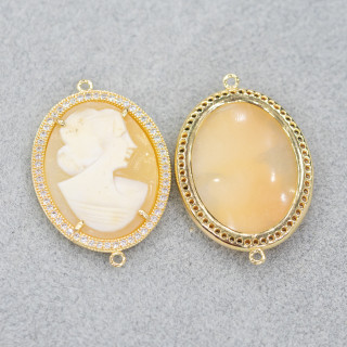Ορειχάλκινο εξάρτημα με Cameo και στρας 15x20mm 10τμχ Χρυσό