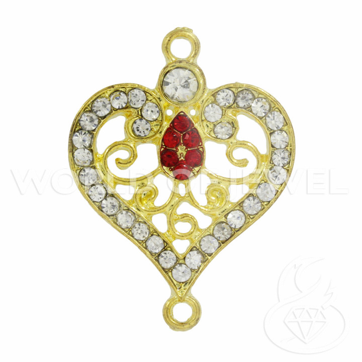 Componente Latón Con Espaciador Corazón De Strass 26x35mm 25uds Dorado