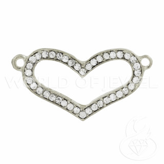 Componente Di Ottone Con Strass Distanziatore Cuore 37x19mm 25pz Argentato