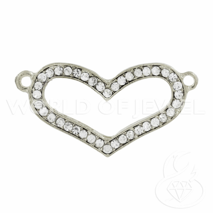 Messingkomponente mit Strass-Herz-Abstandshalter 37x19mm 25St Silber