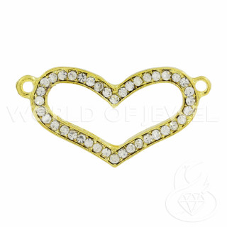 Ορειχάλκινο Εξάρτημα Με Καρδιά Spacer Rhinestones 37x19mm 25τμχ Χρυσό