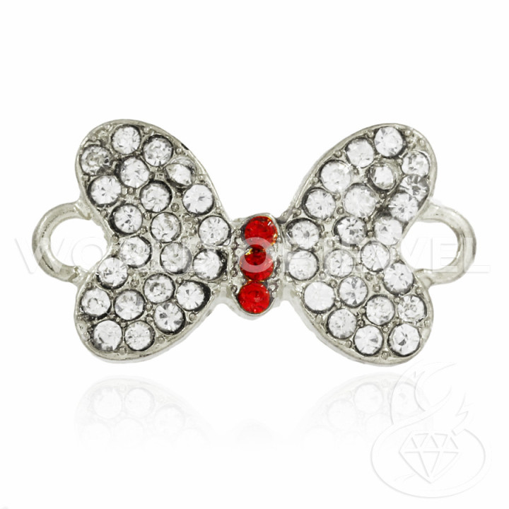 Componente Latón Con Espaciador Lazo Plata Strass 25x15mm 25uds