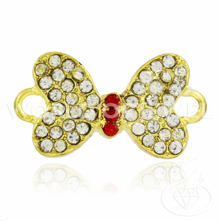 Componente Di Ottone Con Strass Distanziatore Fiocco 25x15mm 25pz Dorato