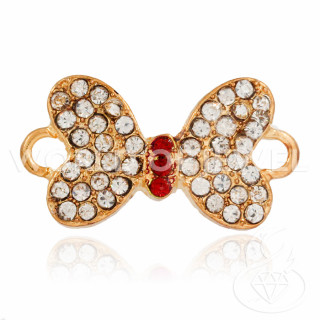 Componente Di Ottone Con Strass Distanziatore Fiocco 25x15mm 25pz Oro Rosa