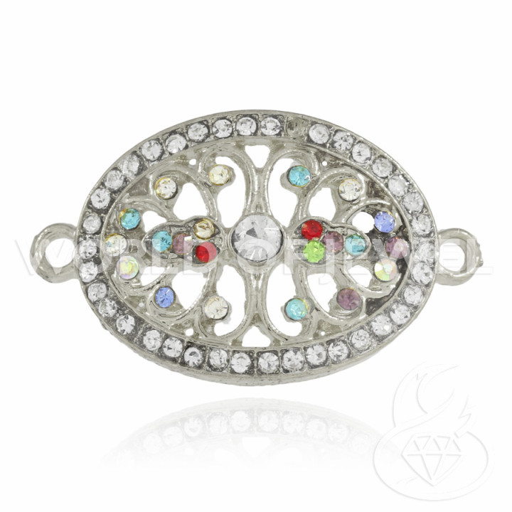 Componente Latón Con Espaciador Oval Strass 20x35mm 25uds Plata