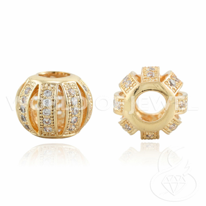 Componente Di Ottone Con Zirconi Pallina 12mm Foro 4mm 7pz Oro Rosa