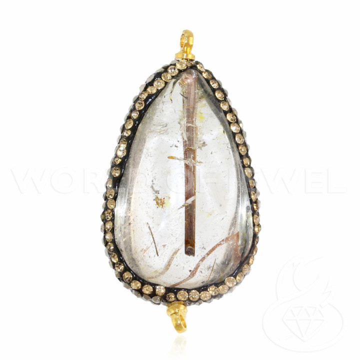 Componente De Cuarzo Fantasma Con Marcasita Strass 20-30x40-60mm