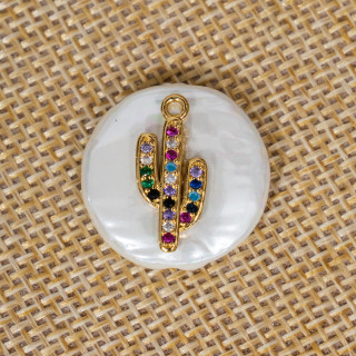 Round Mallorcan Pearl Intermediate Component With Multicolor Zircons Pavè Cactus 20mm 6pcs