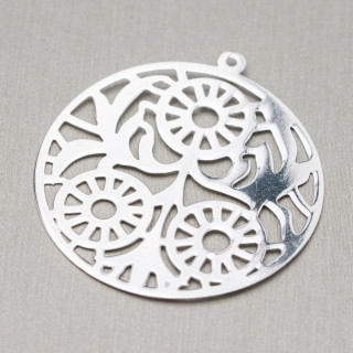 925 Silver Pendant Component Round Perforated Plate 33mm 4pcs