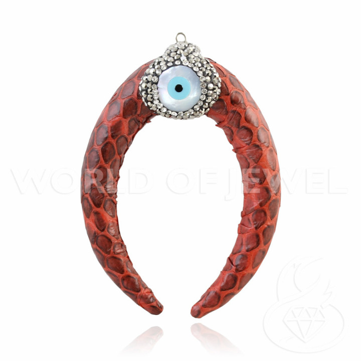 Composant pendentif en simili cuir avec marcassite et pierres dures 30x50mm - Rouge